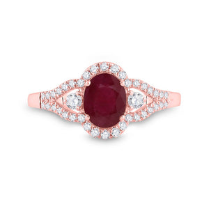 Radiant Love: 14kt Rose Gold Oval Ruby Solitaire Diamond Fashion Ring - Splendid Jewellery