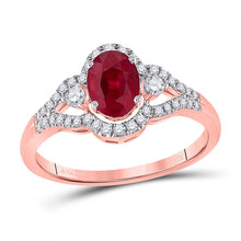 Load image into Gallery viewer, Radiant Love: 14kt Rose Gold Oval Ruby Solitaire Diamond Fashion Ring - Top View