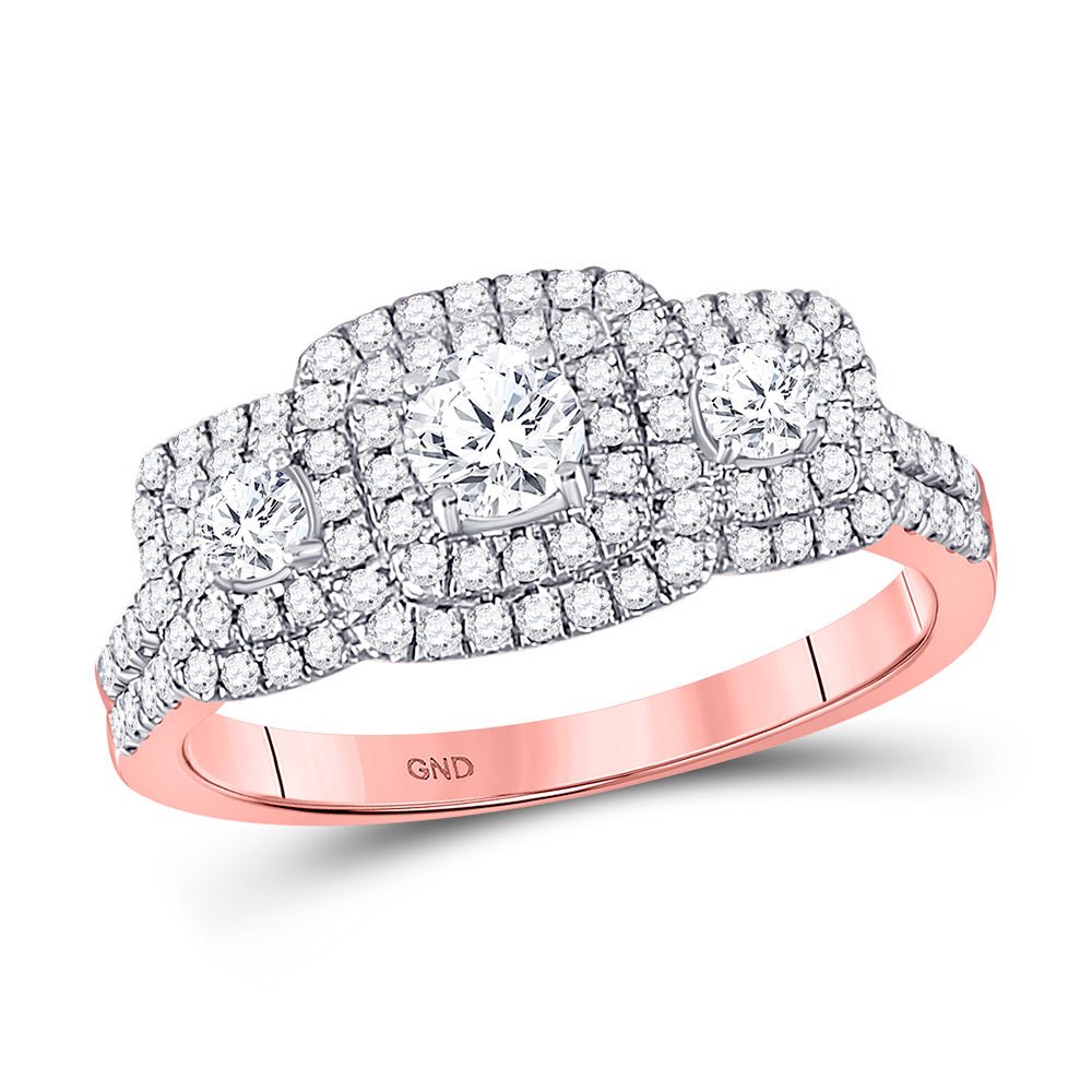 Radiant Love: 14kt Rose Gold Round Diamond 3 - stone Bridal Wedding Engagement Ring - Splendid Jewellery