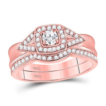Load image into Gallery viewer, Radiant Love: 14kt Rose Gold Round Diamond Square Halo Bridal Wedding Ring Band Set 1/2 Cttw - Splendid Jewellery
