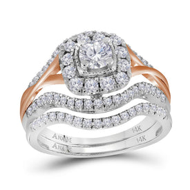 Radiant Love: 14kt Two-tone Gold Diamond Bridal Wedding Ring Band Set Top View from Splendid Jewellery