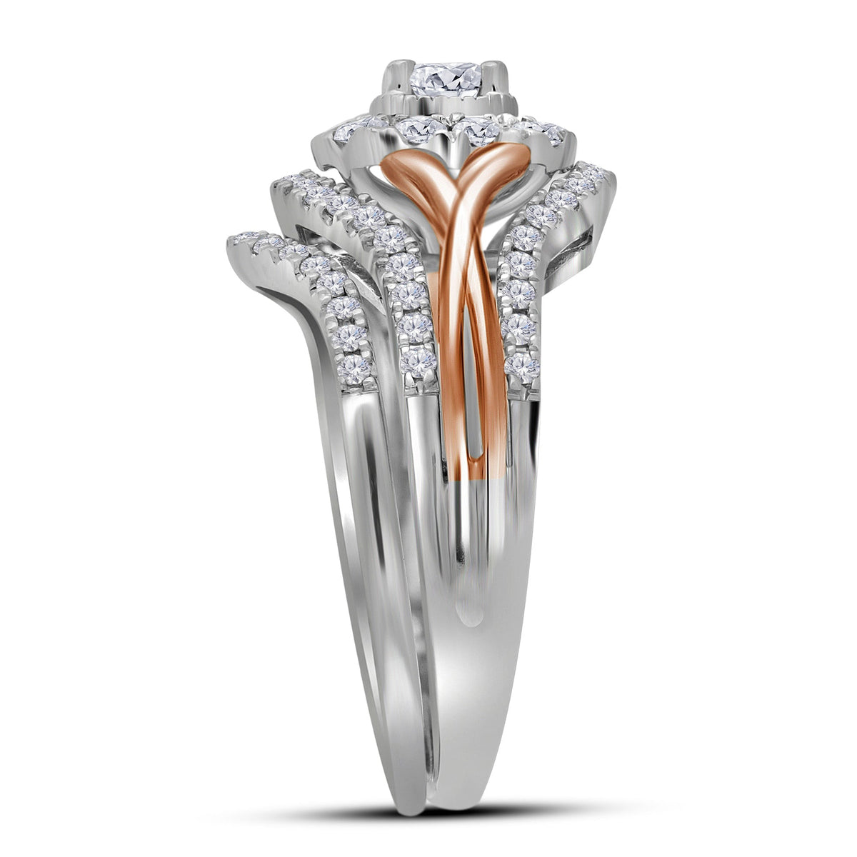 Radiant Love: 14kt Two - tone Gold Diamond Bridal Wedding Ring Band Set - Splendid Jewellery