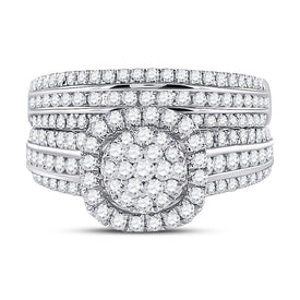 Radiant Love 14kt White Gold Diamond Bridal Wedding Ring Set - Front View