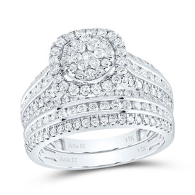 Radiant Love 14kt White Gold Diamond Bridal Wedding Ring Set - Top View