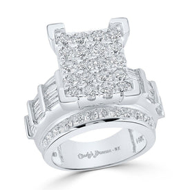 Radiant Love: 14kt White Gold Diamond Cluster Bridal Wedding Engagement Ring - Splendid Jewellery
