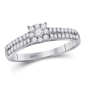 Radiant Love: 14kt White Gold Diamond Cluster Bridal Wedding Ring - Top View