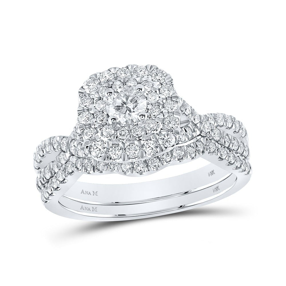 Radiant Love: 14kt White Gold Diamond Halo Bridal Wedding Ring Band Set - Splendid Jewellery