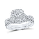 Radiant Love: 14kt White Gold Diamond Halo Bridal Wedding Ring Band Set - Splendid Jewellery