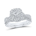 Radiant Love: 14kt White Gold Diamond Halo Bridal Wedding Ring Band Set - Splendid Jewellery