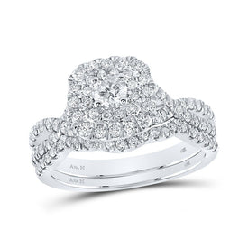 Radiant Love: 14kt White Gold Diamond Halo Bridal Wedding Ring Band Set - Splendid Jewellery