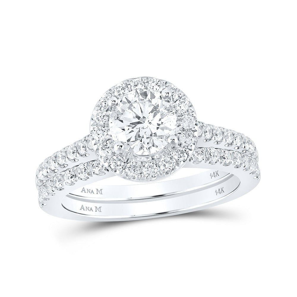 Radiant Love: 14kt White Gold Diamond Halo Bridal Wedding Ring Band Set - Splendid Jewellery