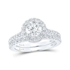 Radiant Love: 14kt White Gold Diamond Halo Bridal Wedding Ring Band Set - Splendid Jewellery