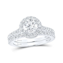 Load image into Gallery viewer, Radiant Love: 14kt White Gold Diamond Halo Bridal Wedding Ring Band Set - Splendid Jewellery