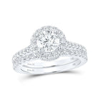 Radiant Love: 14kt White Gold Diamond Halo Bridal Wedding Ring Band Set - Splendid Jewellery
