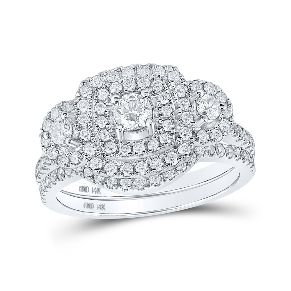 Radiant Love: 14kt White Gold Diamond Halo Bridal Wedding Ring Band Set - Splendid Jewellery