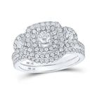 Radiant Love: 14kt White Gold Diamond Halo Bridal Wedding Ring Band Set - Splendid Jewellery