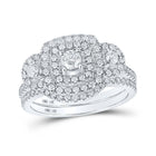 Radiant Love: 14kt White Gold Diamond Halo Bridal Wedding Ring Band Set - Splendid Jewellery