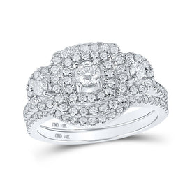 Radiant Love: 14kt White Gold Diamond Halo Bridal Wedding Ring Band Set - Splendid Jewellery