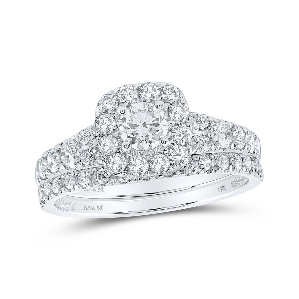 Radiant Love: 14kt White Gold Diamond Halo Bridal Wedding Ring Band Set - Splendid Jewellery