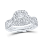 Radiant Love 14kt White Gold Diamond Halo Bridal Wedding Ring Band Set - Splendid Jewellery