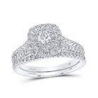 Radiant Love: 14kt White Gold Diamond Halo Bridal Wedding Ring Band Set with Blue Sapphire - Splendid Jewellery