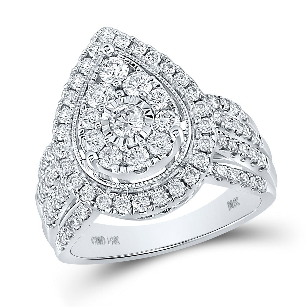 Radiant Love: 14kt White Gold Diamond Pear - shape Cluster Bridal Wedding Engagement Ring - Splendid Jewellery