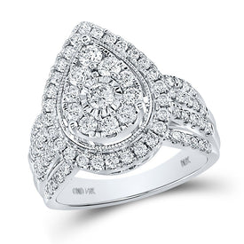 Radiant Love: 14kt White Gold Diamond Pear - shape Cluster Bridal Wedding Engagement Ring - Splendid Jewellery