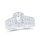 Radiant Love: 14kt White Gold Emerald Diamond Bridal Wedding Ring Band Set 1 - 1/2 Cttw - Splendid Jewellery
