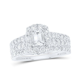 Radiant Love: 14kt White Gold Emerald Diamond Bridal Wedding Ring Band Set 1 - 1/2 Cttw - Splendid Jewellery