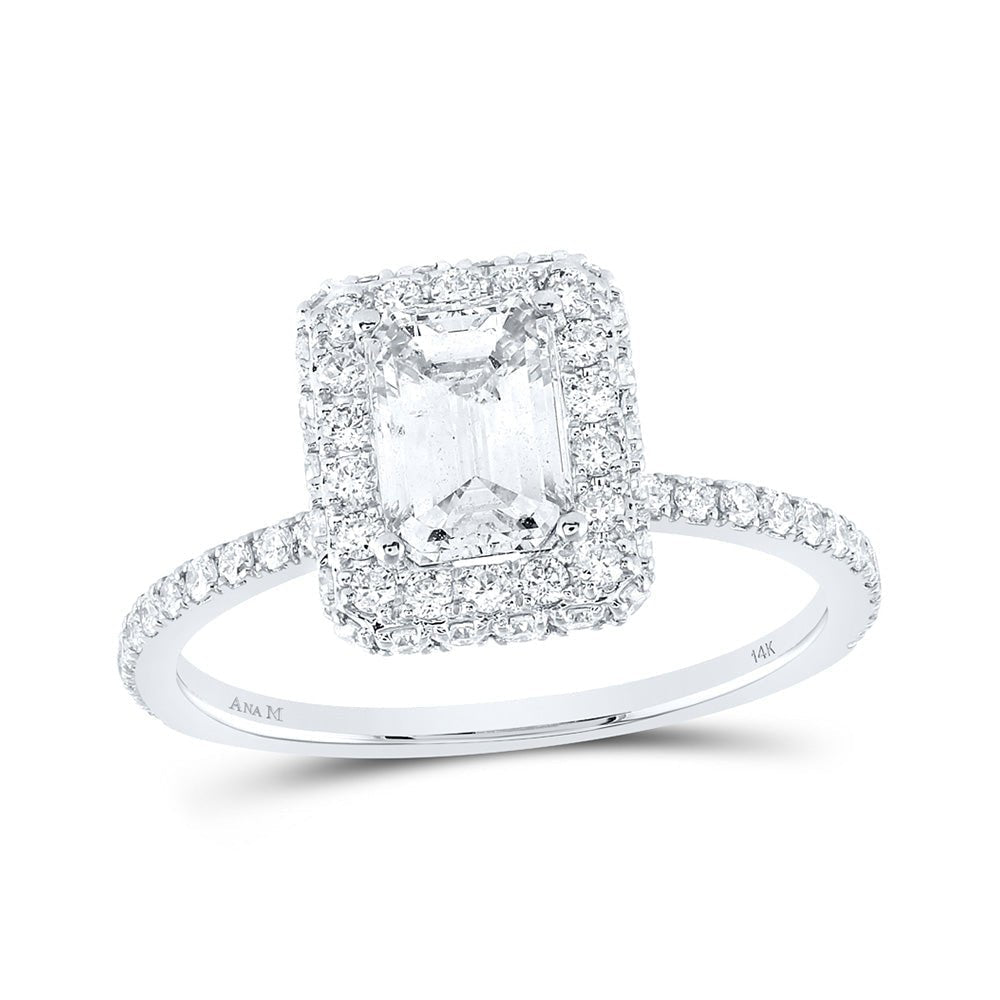 Radiant Love: 14kt White Gold Emerald Diamond Halo Bridal Wedding Engagement Ring 1 - 5/8 Cttw - Splendid Jewellery