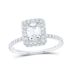 Radiant Love: 14kt White Gold Emerald Diamond Halo Bridal Wedding Engagement Ring 1 - 5/8 Cttw - Splendid Jewellery