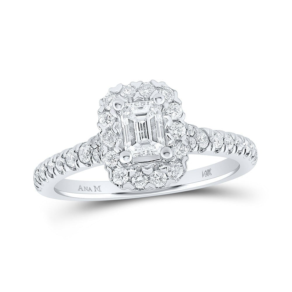 Radiant Love: 14kt White Gold Emerald Diamond Halo Bridal Wedding Engagement Ring 1 Cttw - Splendid Jewellery