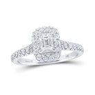 Radiant Love: 14kt White Gold Emerald Diamond Halo Bridal Wedding Engagement Ring 1 Cttw - Splendid Jewellery