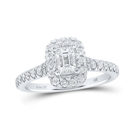 Radiant Love: 14kt White Gold Emerald Diamond Halo Bridal Wedding Engagement Ring 1 Cttw - Splendid Jewellery