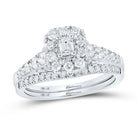 Radiant Love: 14kt White Gold Emerald Diamond Halo Bridal Wedding Ring Band Set 1 Cttw - Splendid Jewellery