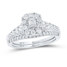 Load image into Gallery viewer, Radiant Love: 14kt White Gold Emerald Diamond Halo Bridal Wedding Ring Band Set 1 Cttw - Splendid Jewellery