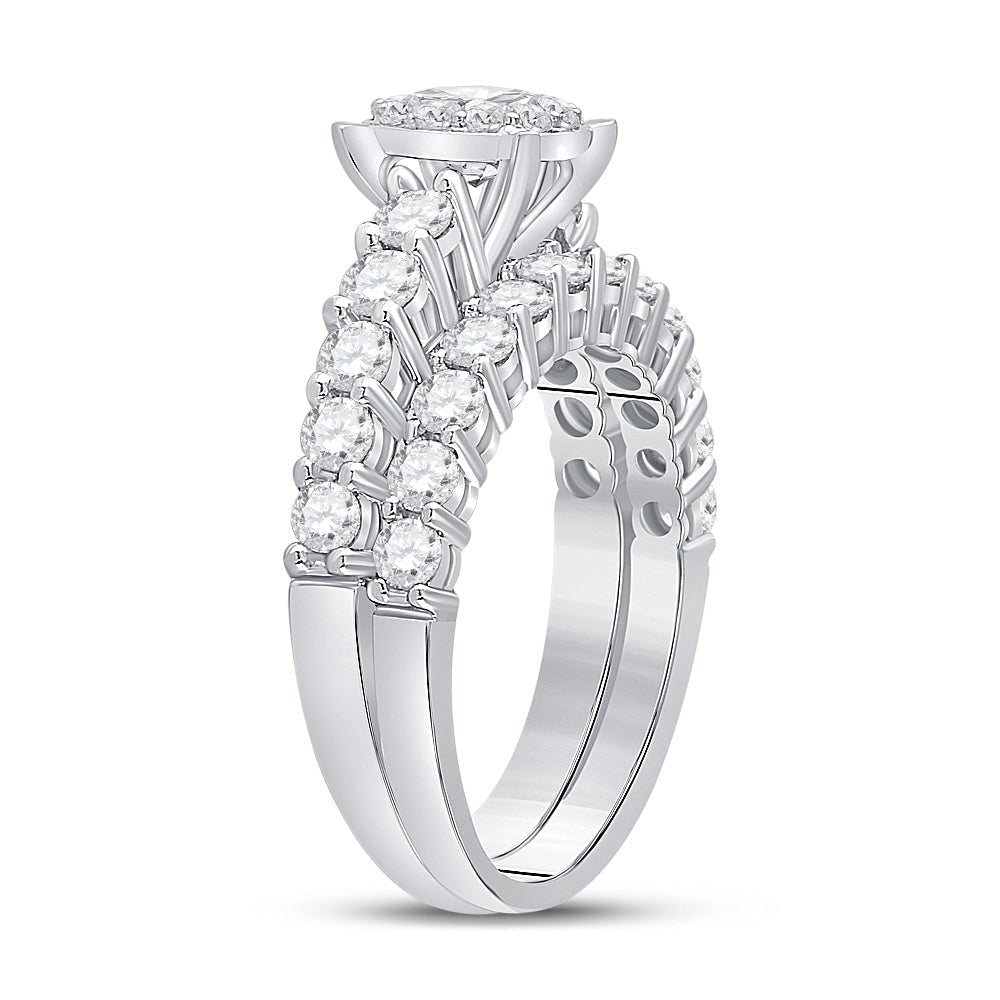Radiant Love 14kt White Gold Halo Diamond Bridal Wedding Ring Band Set - Splendid Jewellery