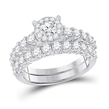 Load image into Gallery viewer, Radiant Love 14kt White Gold Halo Diamond Bridal Wedding Ring Band Set - Top View