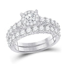Radiant Love 14kt White Gold Halo Diamond Bridal Wedding Ring Band Set - Top View