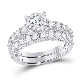 Radiant Love 14kt White Gold Halo Diamond Bridal Wedding Ring Band Set - Top View