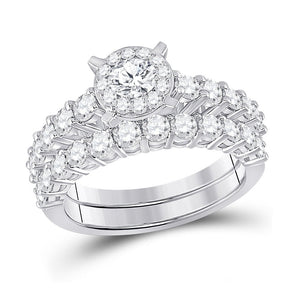 Radiant Love 14kt White Gold Halo Diamond Bridal Wedding Ring Band Set - Splendid Jewellery