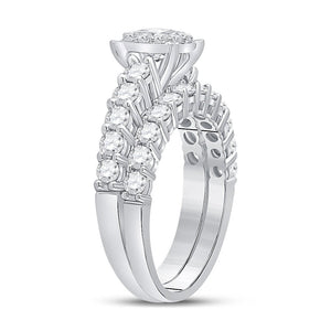 Radiant Love 14kt White Gold Halo Diamond Bridal Wedding Ring Band Set - Splendid Jewellery