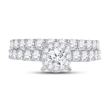 Load image into Gallery viewer, Radiant Love 14kt White Gold Halo Diamond Bridal Wedding Ring Band Set - Front View