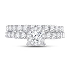 Radiant Love 14kt White Gold Halo Diamond Bridal Wedding Ring Band Set - Front View