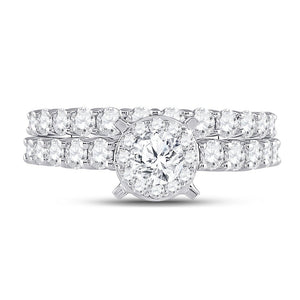 Radiant Love 14kt White Gold Halo Diamond Bridal Wedding Ring Band Set - Splendid Jewellery