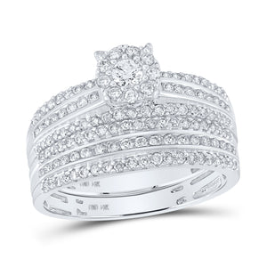 Radiant Love: 14kt White Gold His Hers Round Diamond Cluster Matching Wedding Set 1 - 1/4 Cttw - Splendid Jewellery