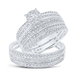 Radiant Love: 14kt White Gold His Hers Round Diamond Cluster Matching Wedding Set 1 - 1/4 Cttw - Splendid Jewellery