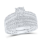 Radiant Love: 14kt White Gold His Hers Round Diamond Cluster Matching Wedding Set 1 - 1/4 Cttw - Splendid Jewellery