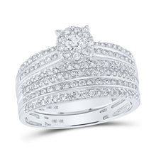Load image into Gallery viewer, Radiant Love: 14kt White Gold His Hers Round Diamond Cluster Matching Wedding Set 1 - 1/4 Cttw - Splendid Jewellery