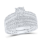 Radiant Love: 14kt White Gold His Hers Round Diamond Cluster Matching Wedding Set 1 - 1/4 Cttw - Splendid Jewellery